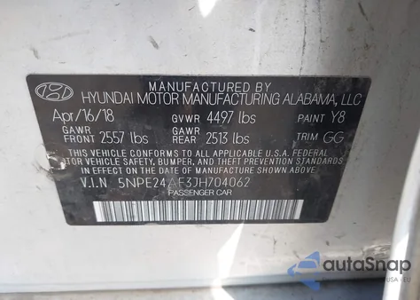 2018 Hyundai Sonata Se из США, поврежденный, VIN 5NPE24AF3JH704062